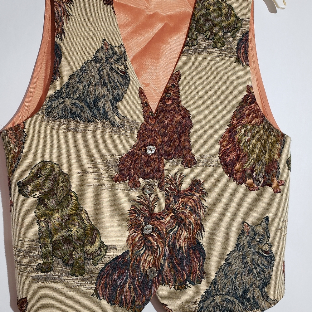 Vintage tapestry vest with dogs mirrors brand - Picture 3 of 5
